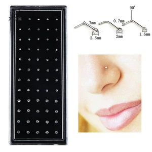 XON Set 60 khuyên mũi hình chữ L đính đá bằng thép không gỉ