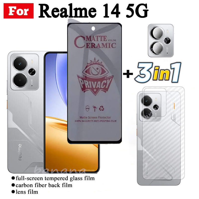 3 TRONG 1 Realme 14 5G Phim gốm chống gián điệp riêng tư cho Realme 14X 13 5G 13 + Realme 12 5G 12X 12 + Ống kính máy ảnh Kính bảo vệ màn hình và phim mặt sau
