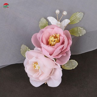Kẹp tóc hoa lụa vintage nhân tạo, đính ngọc trai giả, phụ kiện tạo kiểu DIY