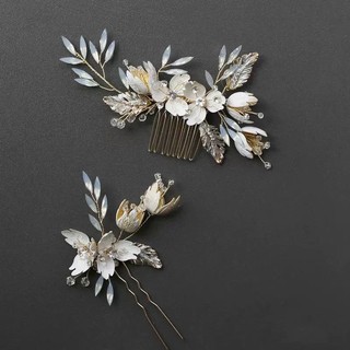 Kim cương giả & Hoa trắng Kẹp tóc sang trọng Hình chữ U Barrette Phụ kiện tóc