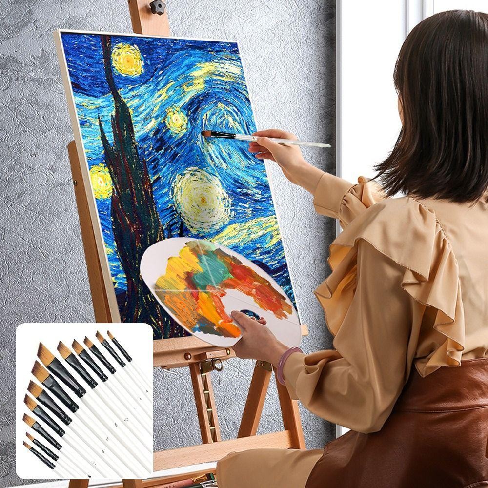 ICUCKO 12 Chiếc Vẽ Tay Màu Nước, Bộ Bàn Chải Màu Nước Nghệ Thuật Cho Người Mới Bắt Đầu Nylon, Nghệ Sĩ Chất Lượng Cao Tóc Mềm Nhọn Tròn Đầu Phẳng Tranh Bàn Chải Quà Tặng