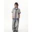 TIANLESIWEI American retro màu xanh hải quân kẻ sọc giả hai mảnh áo sơ mi polo mùa hè phong cách trung lập áo thun cotton nguyên chất