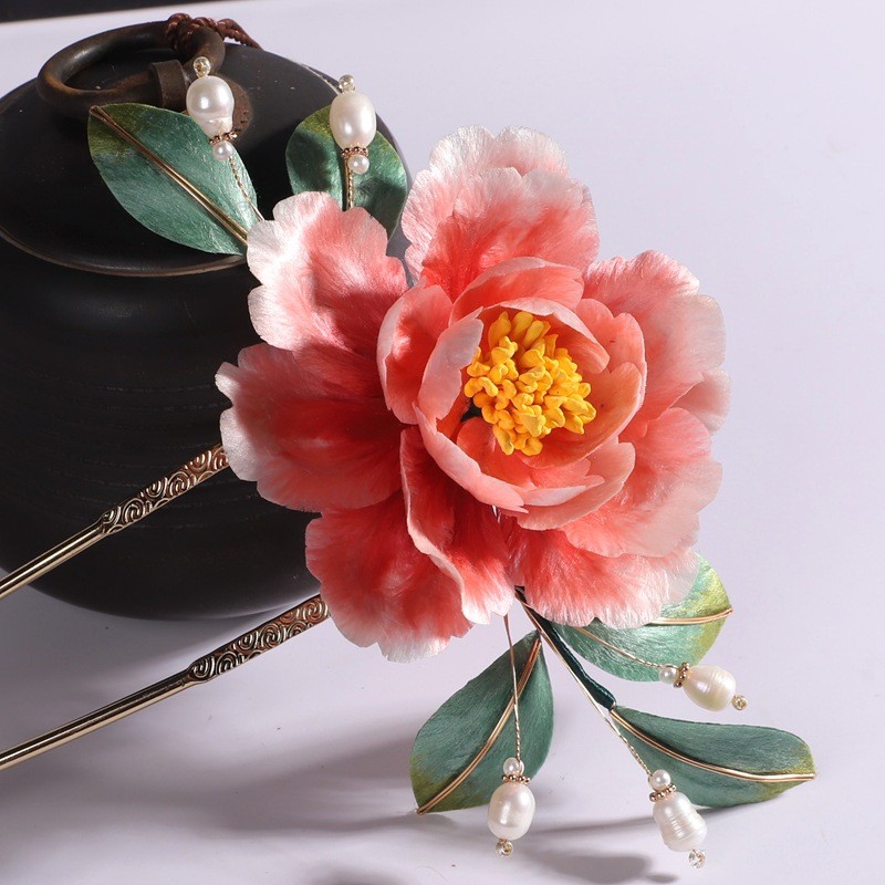 Mới Phong Cách Trung Quốc Không Duy Trì Lụa Nhung Hoa Kẹp Tóc Hoa Mẫu Đơn Hồng Hanfu Sườn Xám Mũ Đội Đầu Nữ Cổ Điển Phong Cách Cung Điện Trung Quốc Phụ Kiện Tóc Hoa Lớn Kẹp Tóc Làm Bằng Tay
