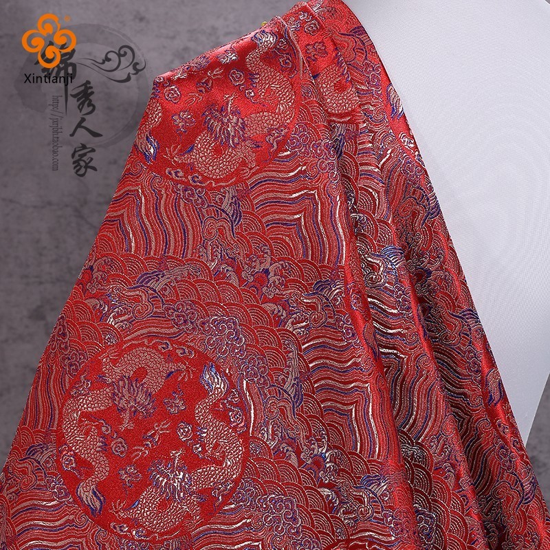 Biển Rồng Phong Cách Jacquard Lụa Thổ Cẩm Vải Satin Tự Làm Cổ Trang Phục Hanfu Quần Áo Vải 50x75cm TJ5511