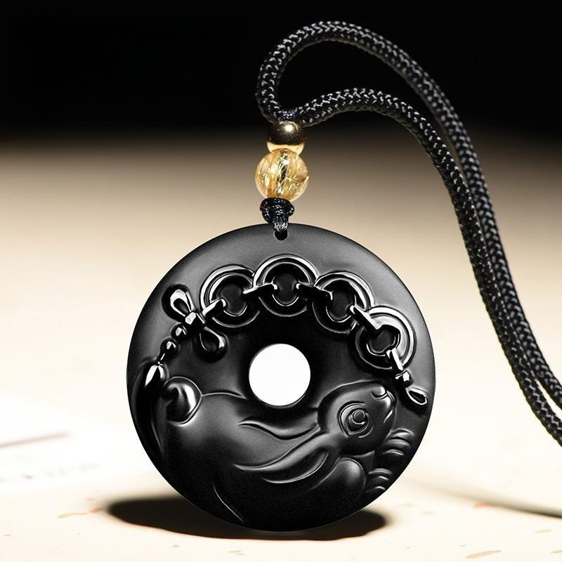 Tự Nhiên Obsidian Cung Hoàng Đạo Khóa An Toàn Mặt Dây Chuyền Nam Nữ Vòng Cổ