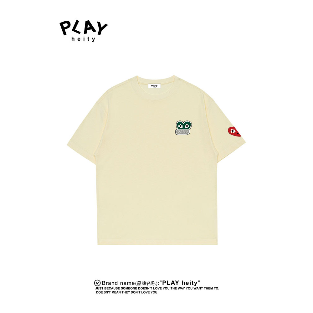 PLAY HEITY Áo thun ngắn tay nam nữ Cặp đôi mùa hè thêu tình yêu giản dị phù hợp với dáng rộng