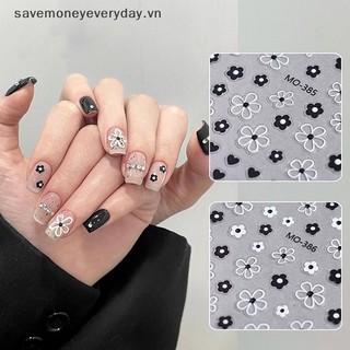 [savemoneyeveryday] Miếng dán móng tay 3D Blossom Cánh hoa màu đen trắng Đề can nghệ thuật móng tay Thiết kế đám cưới thanh lịch Hoa xuân Trang trí thanh trượt làm móng tay [vn]