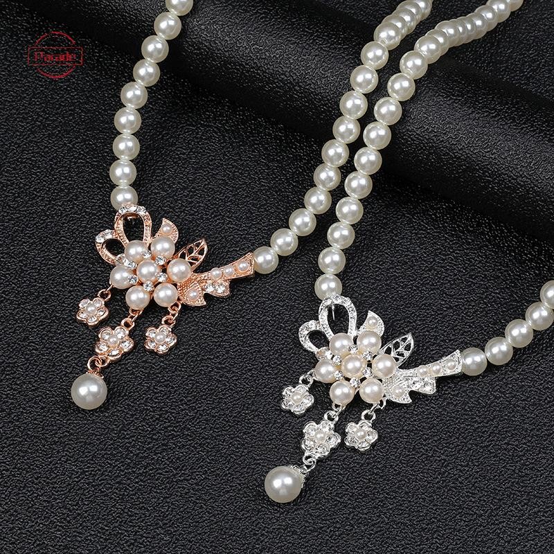 Diễu Hành 1 Bộ Vòng Cổ Nữ Đính Hạt Bóng Ngọc Trai Giả Kim Cương Giả Nhúng Hoa Vòng Cổ Bông Tai Bộ VN