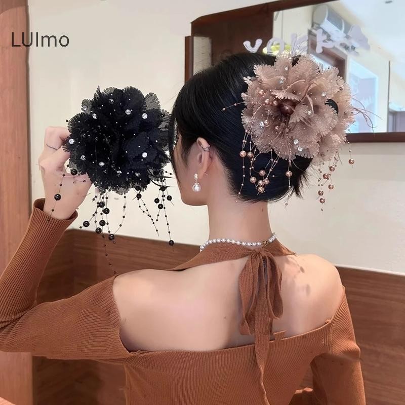 Luimo 1 Lưới Thanh Lịch Hoa Kẹp Tóc Cho Nữ Ngọc Trai Thanh Lịch sel Kẹp Thời Trang Bé Gái Đuôi Ngựa Kẹp Phụ Kiện Tóc SBS