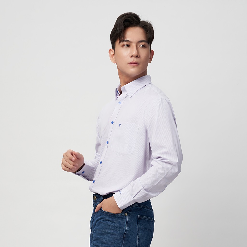 Sơmi dài tay vạt tròn VIETTIEN vải sợi hoa hồng phom regular VT00000224
