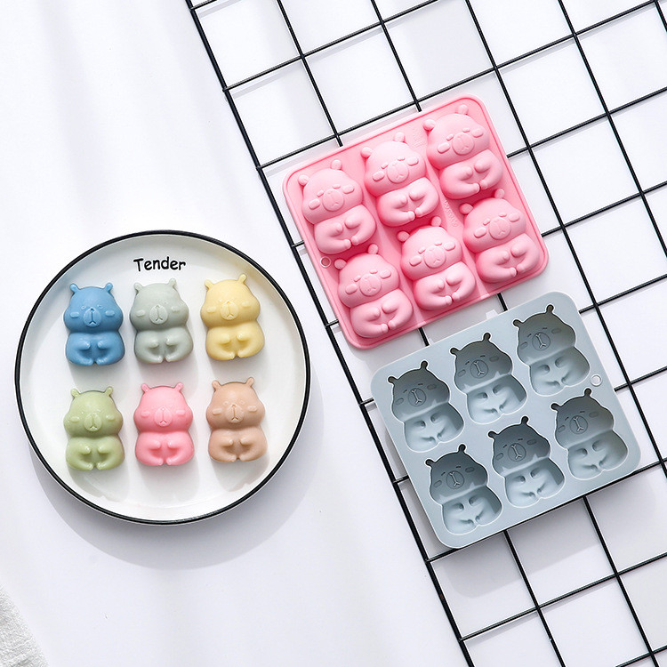 6 Khoang Capybara Mô Hình Khuôn Silicon Khuôn Socola Mousse Khuôn Bánh Fondant Thạch Khuôn Thơm Thạch Thạch Khuôn Thạch Cao DIY Dụng Cụ Nướng Bánh