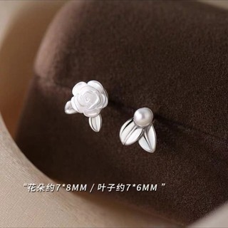 S925 Bạc Camellia Bông Tai Ngọc Trai Trang Sức Thời Trang Đơn Giản Quà Tặng Nữ