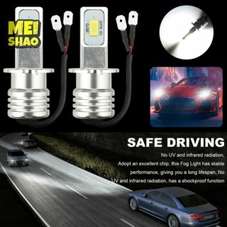 MeiShao 2 Chiếc H3 Xe LED Sương Mù Bóng Đèn Chuyển Đổi Bộ Đèn DRL Siêu Sáng 3000K 80W 50000H 2000LM Đèn Sương Mù Chùm Tự Động