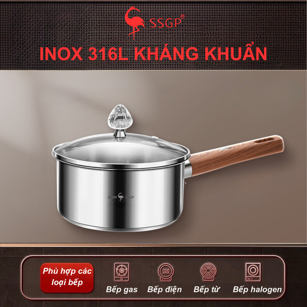 Quánh inox 316L Berlin Classic SSGP  nấu cháo, nấu bột, trẻ em , nấu mì hàng chính hãng