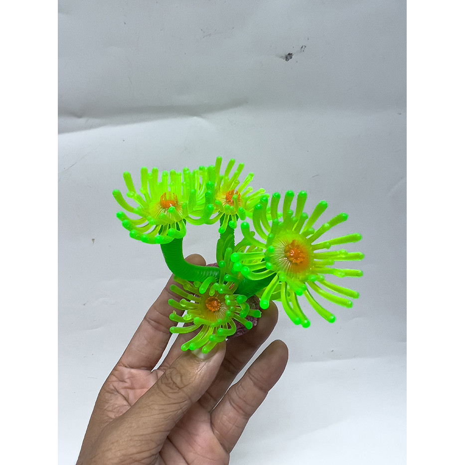 Rong Hải Quỳ Dạ Quang Mini Trang Trí Bể Cá Cảnh, Thủy Sinh (Cao 8cm)