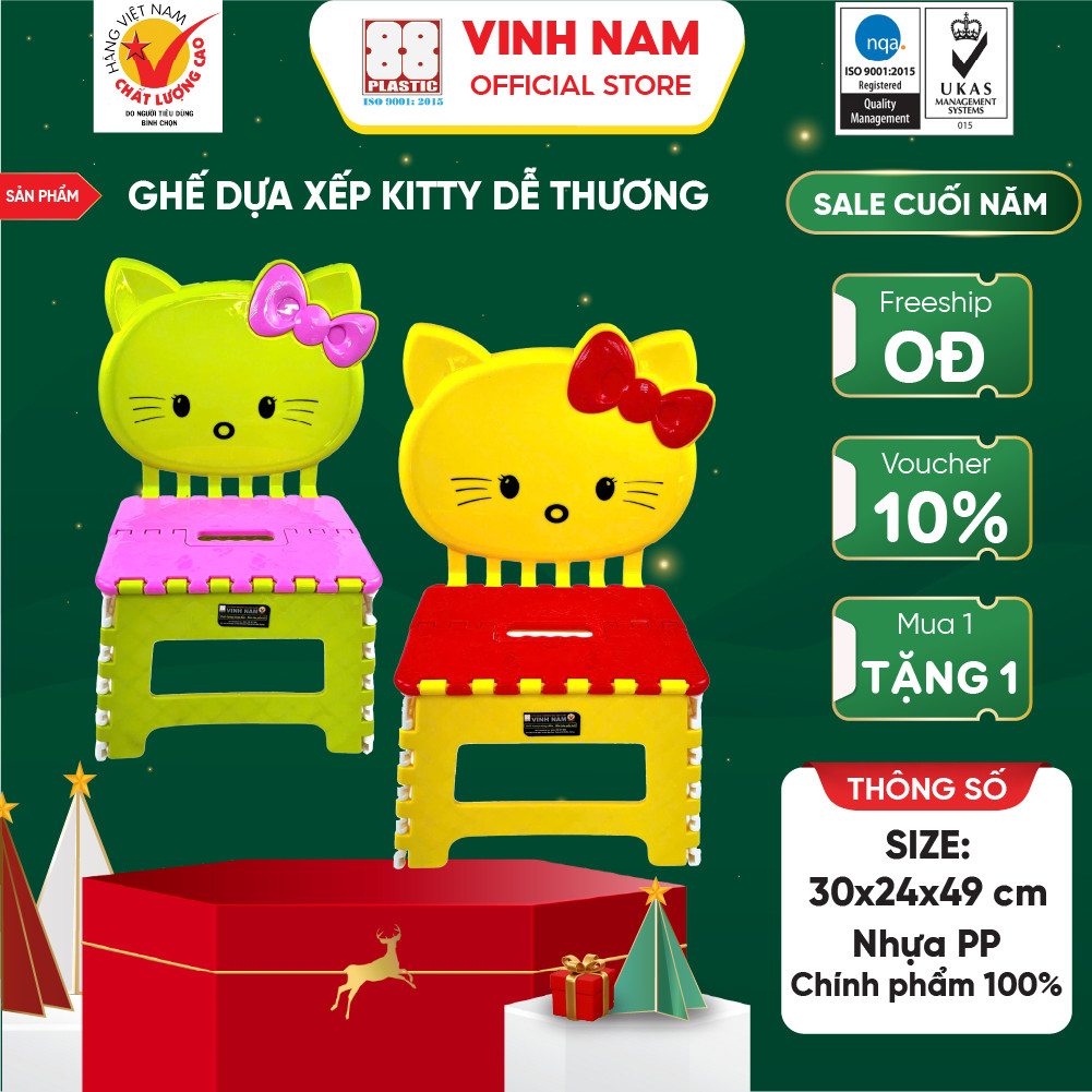 Ghế Dựa Xếp Hello Kitty Dễ Thương Vinh Nam Plastic Ghế Xếp Trẻ Em Size 30x24x49cm Mã 022