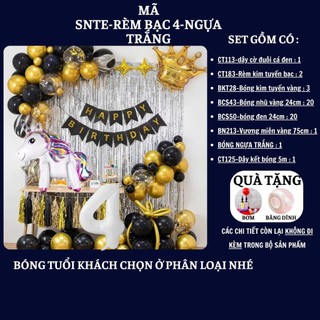 Set Bóng Trang Trí Sinh Nhật Tuổi Meo,tuổi Mão, thôi nôi, 12 con giáp cho bé gái - bé trai SNTE-RÈM BẠC 4-NGỰA TRẮNG