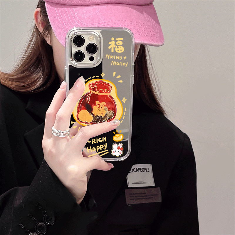 Năm Mới Đồng Xu Vàng Túi May Mắn Vỏ Gương Cho Google Pixel 10 9 Pro XL 9A 8 Pro 8A 7 Pro 7A 6A 5 XL 4 4A 5A 3A Vỏ Mềm Chống Sốc Làm Giàu Vỏ Điện Thoại