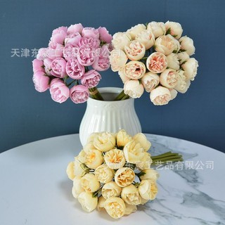 Cụm hồng trà 27 bông hoa lụa cắm hoa bàn phòng khách trưng bày bó hoa trang trí