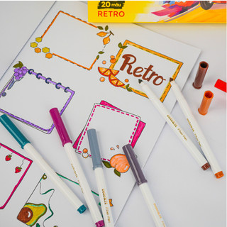 Bút lông thư pháp, 20 màu RETRO rửa được Fiber Pen Thiên Long SWM-C009