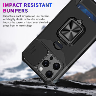 Dành Cho iphone 13 Pro Max / 12 Pro / 11 Ốp Lưng Có Trượt Camera Bao Đựng Thẻ Nhẫn Chân Đế Chịu Lực Bảo Vệ Mỏng Bao