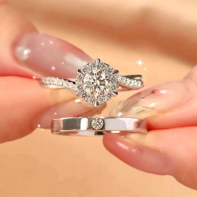Nhẫn đôi kim cương sáu móng tay thời trang Bạc 925 Love You Life Nam Nữ Mở Nhẫn đôi có thể điều chỉnh Quà tặng ngày lễ tình nhân
