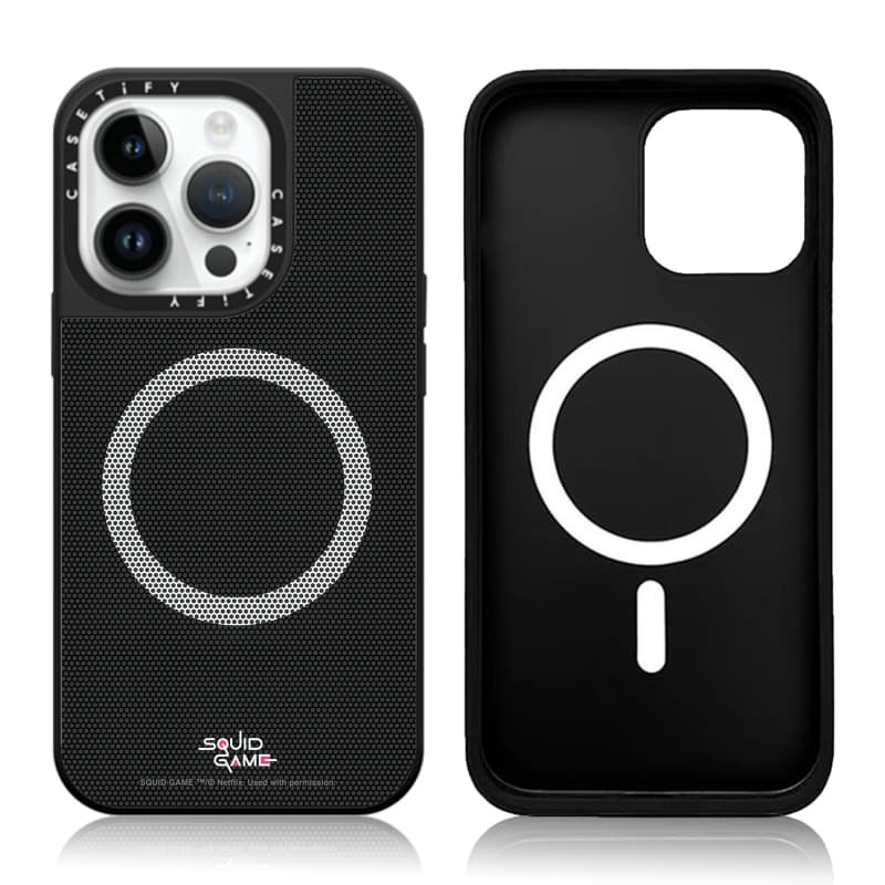 Casetify X Squid Gamem Vỏ công nhân có mặt nạ hút từ tính Vỏ IPhone Gương đen & bạc IPhone 16 15 14 13 12 Pro Max Plus Vỏ cứng có hộp logo khắc