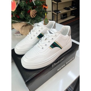 Giày nam 2 NA290 màu cổ lửng da Microfiber, có màu Trắng, Kem đế cao su đúc, đi êm không đau chân. Shoes Đế Bằng