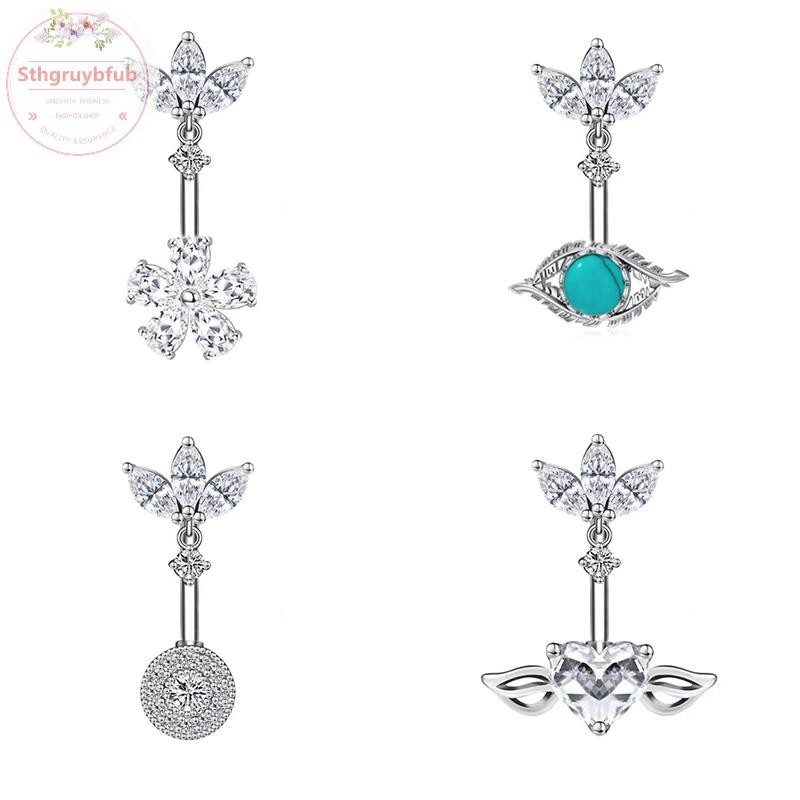 STHB Thời Trang Thép Không Gỉ Trái Tim Hoa Bụng Nút Nhẫn Cubic Zirconia Dễ Thương Rốn Nhẫn Dành Cho Nữ Cơ Thể Xuyên Trang Trí Trang Sức VN