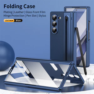 Da Mạ Bản Lề Dành Cho Samsung Galaxy Z Fold 6 5 4 3 5G Có Bút Cảm Ứng 360 Toàn Màn Hình Bảo Vệ Gấp Bao