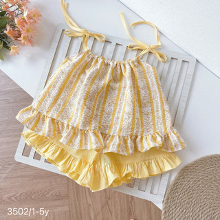 Set Bộ Hè Mát 2 Dây Sọc Hoa Cho Bé Gái Áo Đũi- Quần Cotton 8-22kg