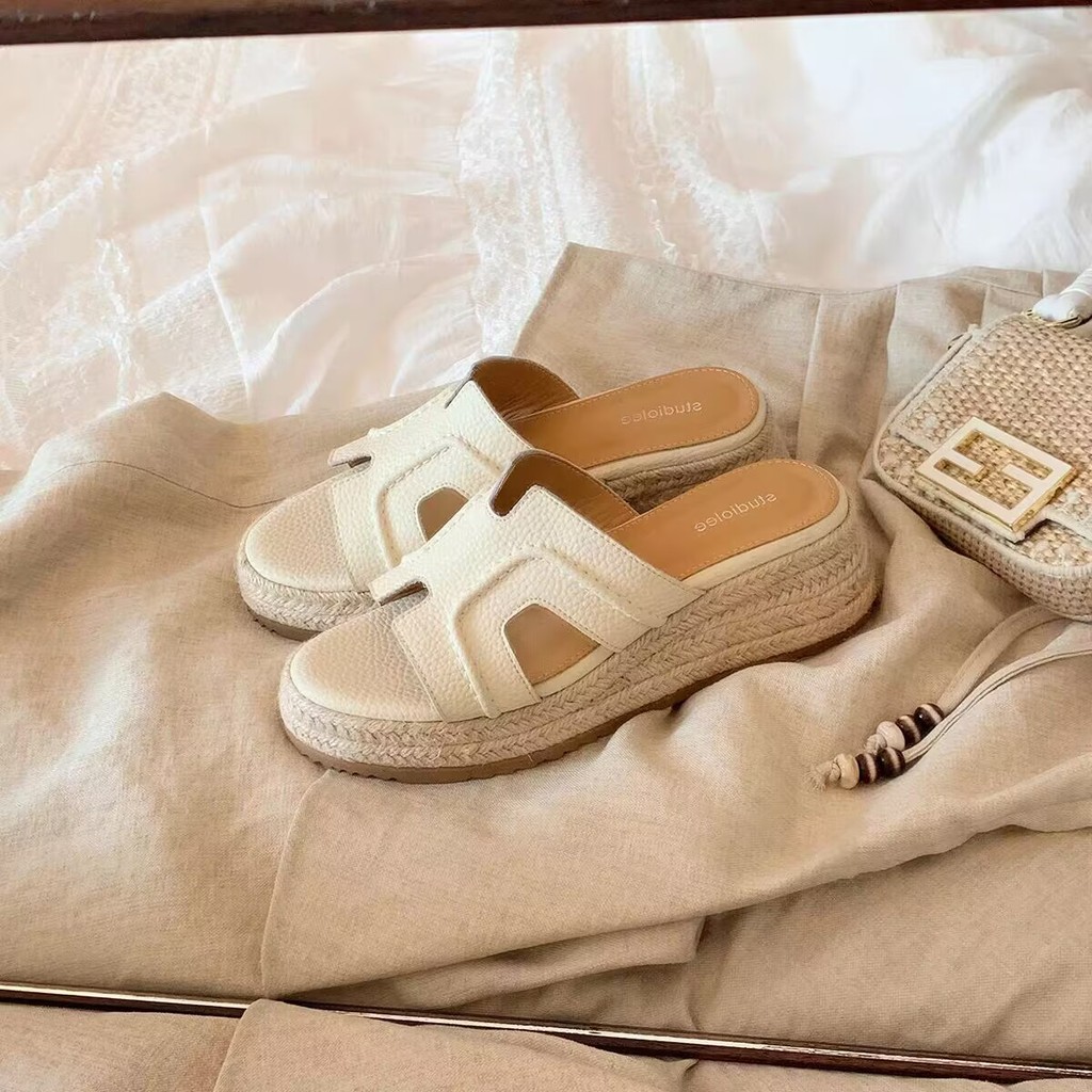 Size Nhỏ 31 32 33 Size Lớn 43 44 Đế Dày Cao Cấp h Dép 6cm Retro Đế Bằng Nêm Gót Bên Ngoài Mặc Dép Nữ Mùa Hè MAY16