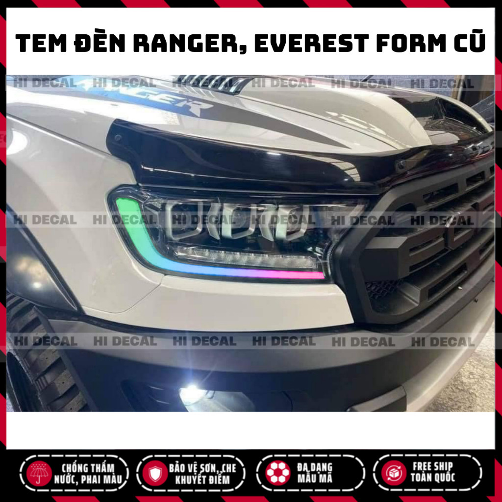 Tem dán đèn ford Ranger Everest 2019 - 2021, tem Decal đổi màu dán đèn ranger Everest form cũ, tem trang trí đèn
