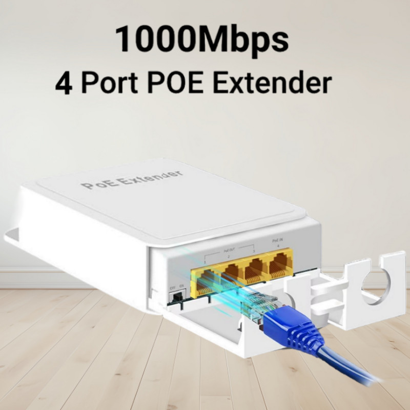 Bộ mở rộng POE chống nước cho máy ảnh không dây Bộ lặp POE Truyền mạng ngoài trời IP55 VLAN 44-57V 1000Mbps 4 cổng
