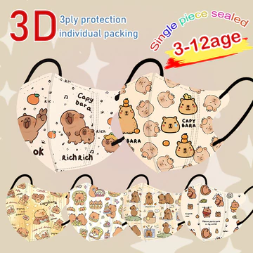 Bao bì độc lập Capybara Mặt nạ trẻ em in hình dễ thương và thời trang nhỏ Capybara 3-12 tuổi Mặt nạ trẻ em 50 chiếc Mặt nạ trẻ em 3D