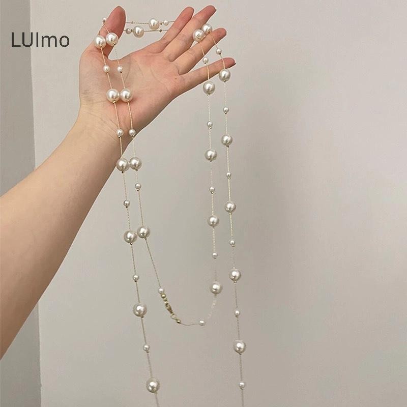 Luimo Thanh Lịch Hai Lớp Mô Phỏng Ngọc Trai Áo Len Vòng Cổ Nữ Cổ Dài Dây Chuyền Vòng Cổ SBS