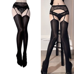 Exhila Dầu Bóng Garter Thắt Lưng Đùi Vớ Ren Quần Lót Quần