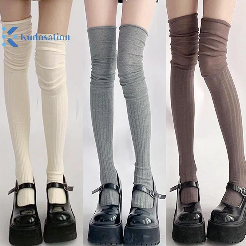 Kudosation Màu Trơn Đùi Vớ Cao Cấp Nữ Hợp Thời Trang Trên Đầu Gối Nữ Tất Dài Nhiệt Ấm Cotton Cao Ống Legging