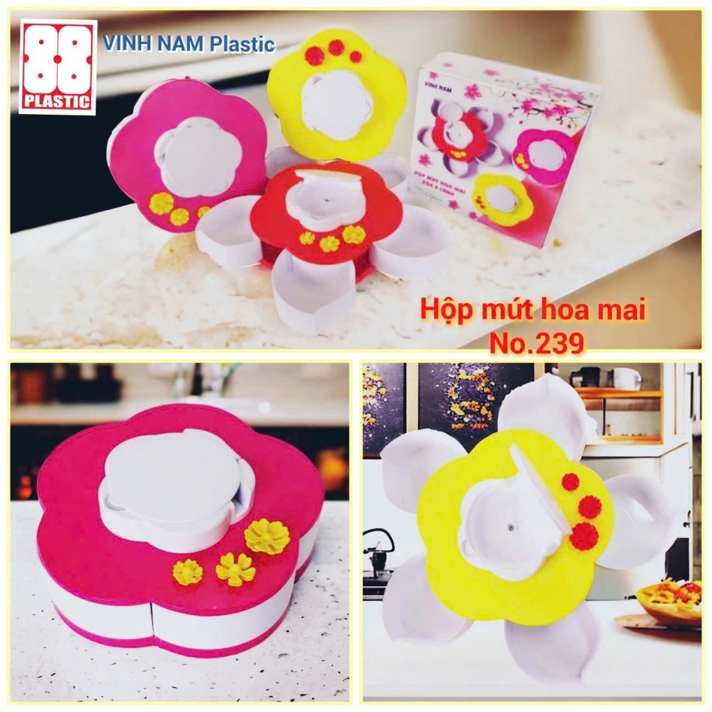 Hộp Đựng Mứt Tết Hoa Mai Xòe 5 Cánh Cao Cấp Vinh Nam Hộp Bánh Kẹo Khay Đựng Mứt Tết
