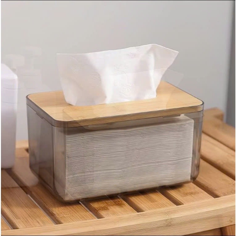 Hộp Khăn Giấy Trong Vinh Nam Plastic Cao Cấp Chất Liệu Nhựa PET Và Nắp Gỗ Sang Trọng