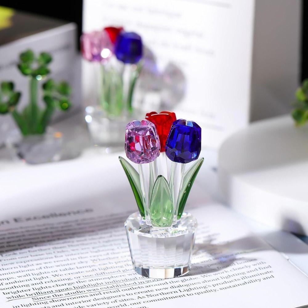 Tác phẩm điêu khắc hoa tulip pha lê HARRIETT, Tượng hoa đầy màu sắc lãng mạn, Sáng tạo Handmade Thủ công pha lê tinh tế Tượng hoa tulip Nữ