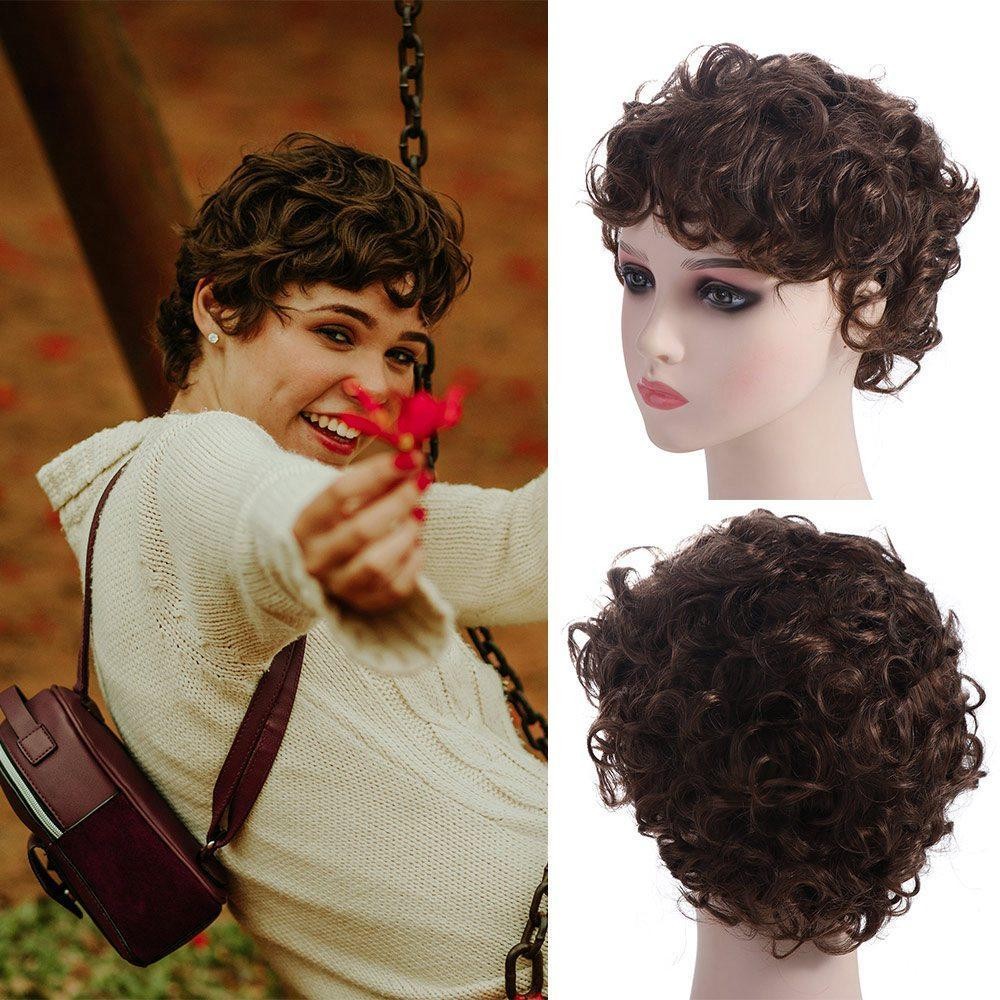 WEETW Tổng Hợp Nam Tóc Giả, 70s 80 Disco Ngắn Afro Xoăn Tóc Giả, Full Head Fancy Halloween Cosplay Nâu Sóng Guy Rocker Tóc Giả Cho Nam