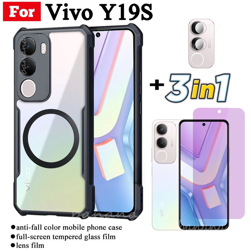 Ốp Điện Thoại Chống Sốc 3 Trong 1 Vivo Y19s Có Nhãn Dán Sạc Không Dây Từ Tính Cho Vivo Y29 5G Chống Gián Điệp Quyền Riêng Tư Bảo Vệ Toàn Diện Kính Cường Lực Bảo Vệ Màn Hình Và Phim Ống Kính