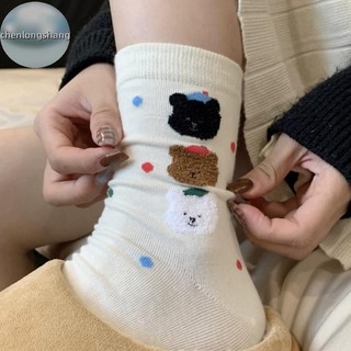 Chenlongshang Tất Nữ Dễ Thương Thoáng Khí Hàng Ngày Phong Cách Hàn Quốc Chấm Mùa Xuân Giữa Ống Mềm Khử Mùi Đáng Yêu Bông Tai Kẹp Hoạt Hình EN