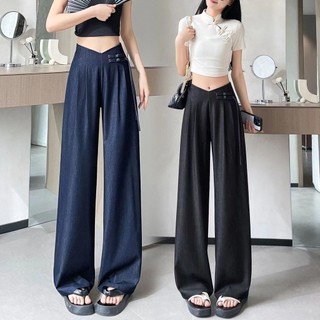 M-4XL Quần Size Lớn Nữ Tencel Quần Dài Drap Quần Nẹp Phù Hợp Với Quần Nữ Phong Cách Trung Hoa Mới Khóa Đĩa 2025 Thẳng Quần Nữ Thường Ngày Mùa Hè Quần Ống Rộng Quần Áo Nữ Size Lớn
