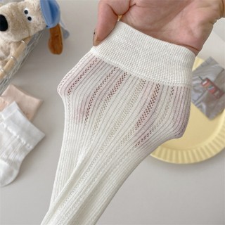 Tất Giữa Ống Nữ Phong Cách Mỏng Thoáng Khí Màu Trơn Nhật Bản Cotton Lưới Rỗng