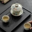 Ấm, Chén Sứ Pha Trà Bằng Sứ Men Lam Rạn Vẽ Họa Tiết Sơn Hà Cẩm Tú