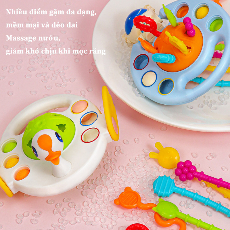 Đồ Chơi Rút Dây Silicon Gặm Nướu Hình Đĩa Bay Cho Bé,đồ chơi dây kéo cầm tay hình phi hành gia,Giáo dục sớm Montessori