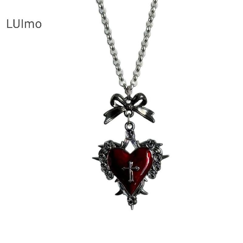 LUImo Y2k Nơ Chữ Thập Trái Tim Vòng Cổ Cho Bé Gái Gothic Trang Sức Vintage Phụ Kiện Hoa Hồng Goth Vòng Cổ Dây Xích Dành Cho Nữ Người Punk Vòng Cổ SBS