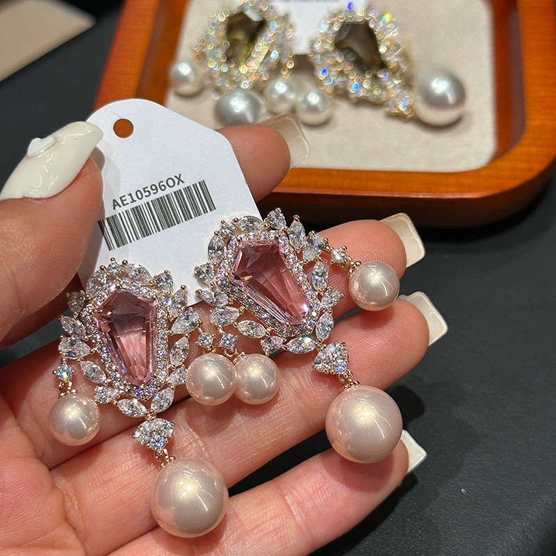 Bông tai tua rua ngọc trai Zircon thanh lịch thời trang sang trọng nhẹ nhàng